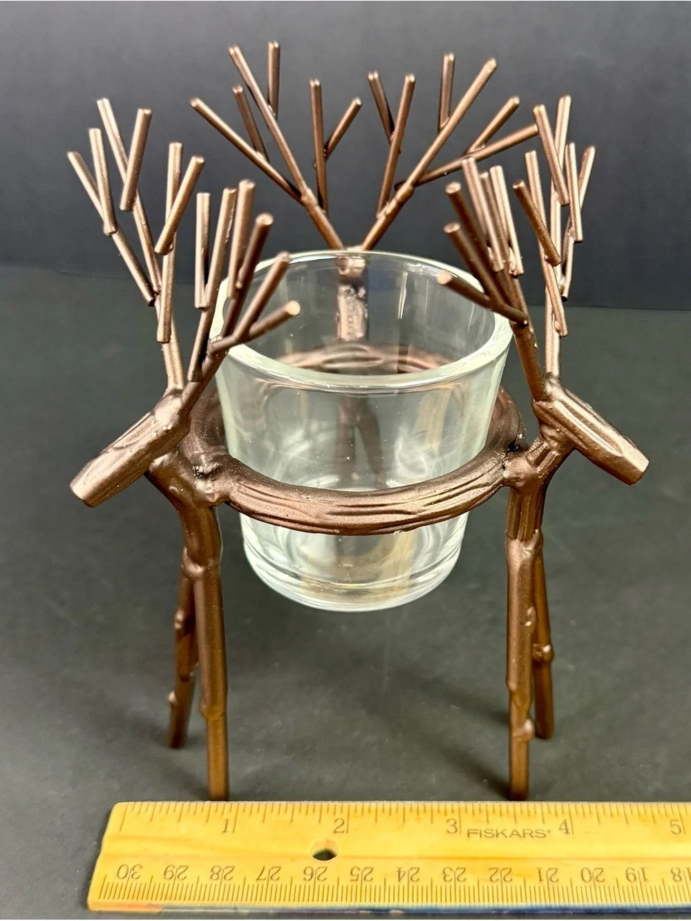 Yankee Candle Deer Votive Candle Holder Bronze Brown Metal Clear Glass Antlers
